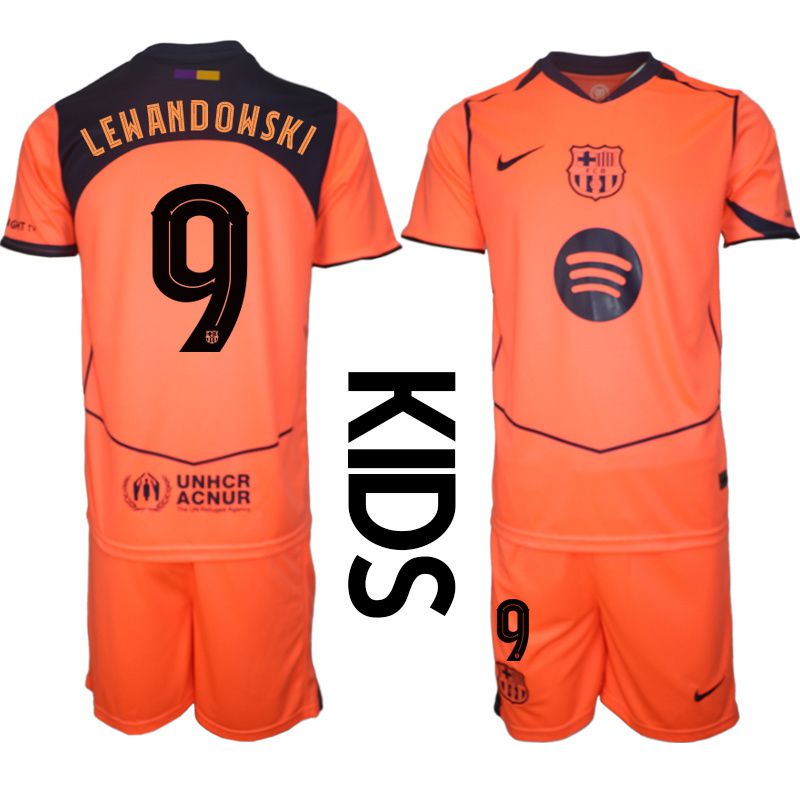 Youth 2025-2026 Club Barcelona away orange #9 Soccer Jersey